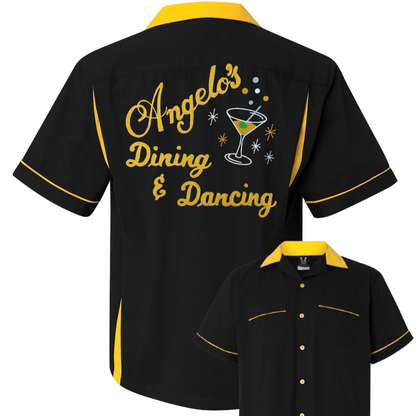 Angelo's Dining & Dancing Martini - Chainstitch Embroidered Bowling Shirt - NEW - Pinsetter Alley