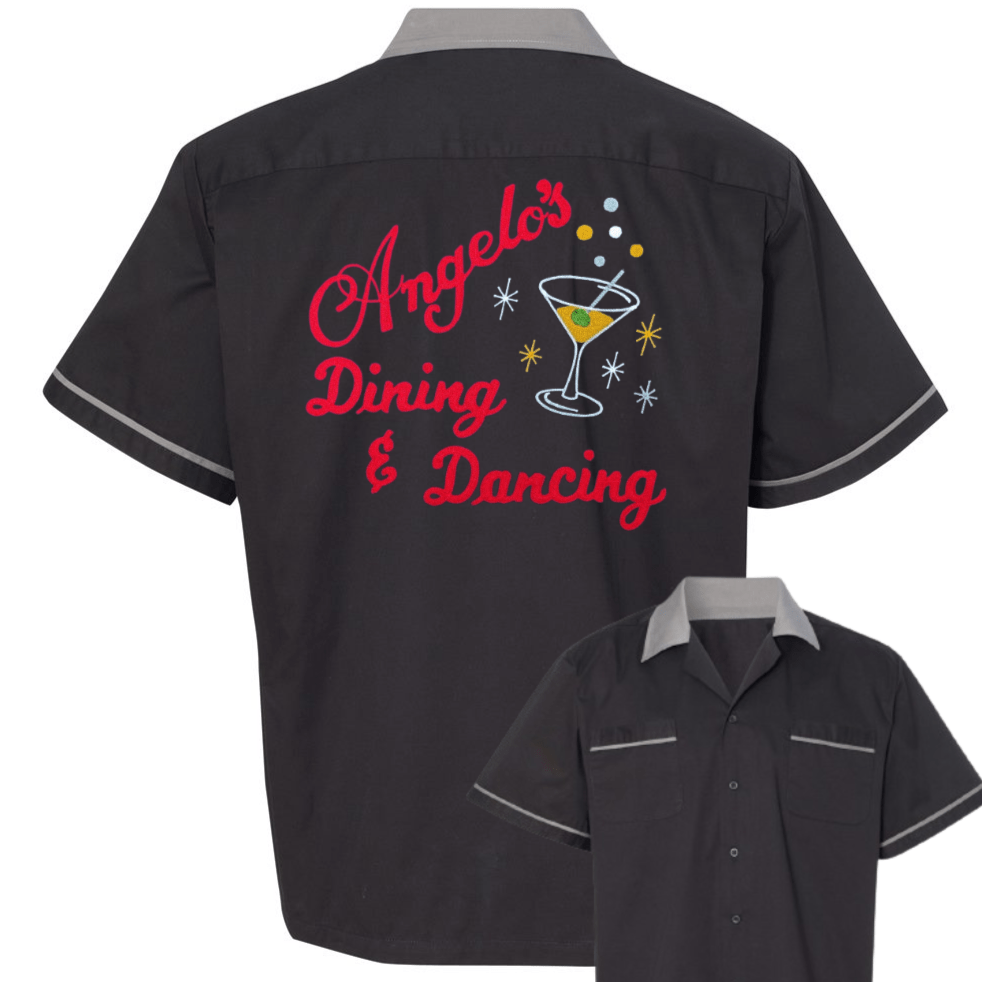 Angelo's Dining & Dancing Martini - Chainstitch Embroidered Bowling Shirt - NEW - Pinsetter Alley