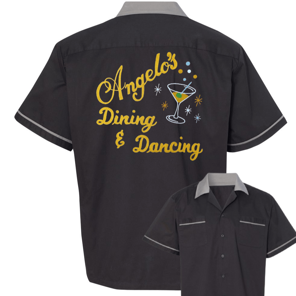 Angelo's Dining & Dancing Martini - Chainstitch Embroidered Bowling Shirt - NEW - Pinsetter Alley