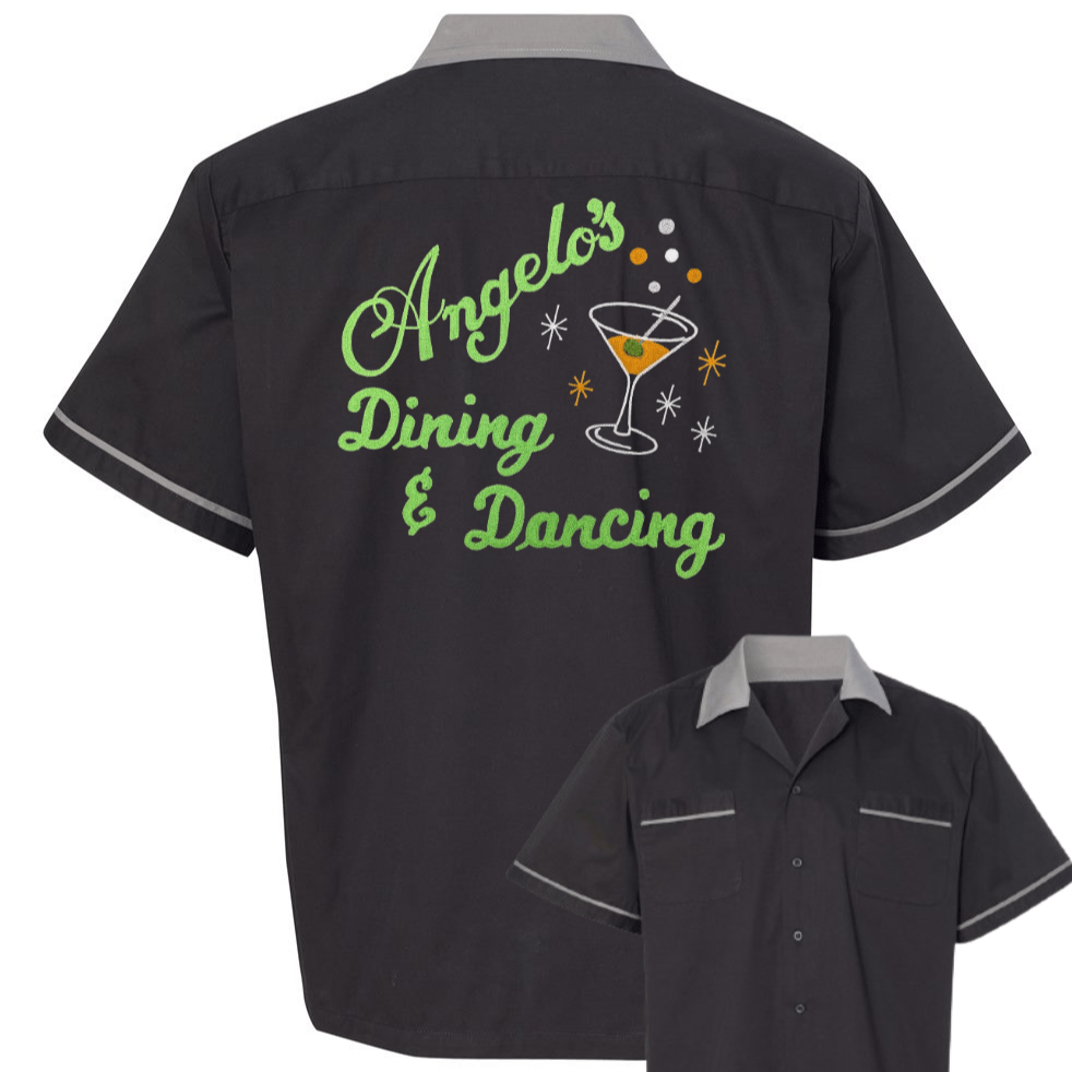 Angelo's Dining & Dancing Martini - Chainstitch Embroidered Bowling Shirt - NEW - Pinsetter Alley