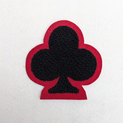 Fuzzy Chenille Patches of Playing Card Suits - Black/Red Or White Backing - Sew On