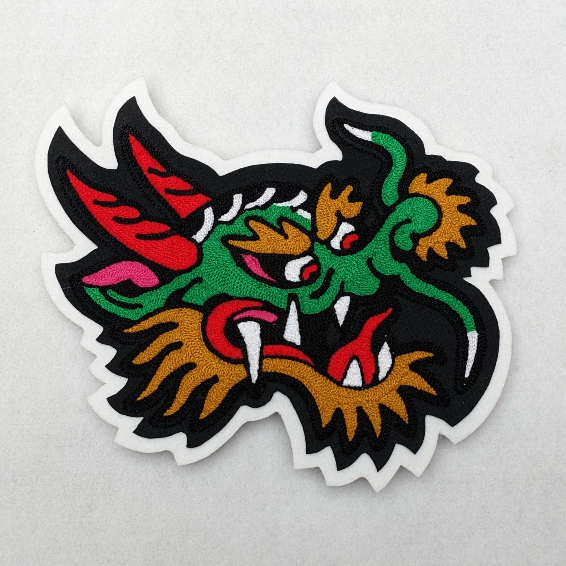 Chainstitch Dragon Head Patch Large Size 9.5"x8" - Sew On - Vintage Flash Style - Pinsetter Alley