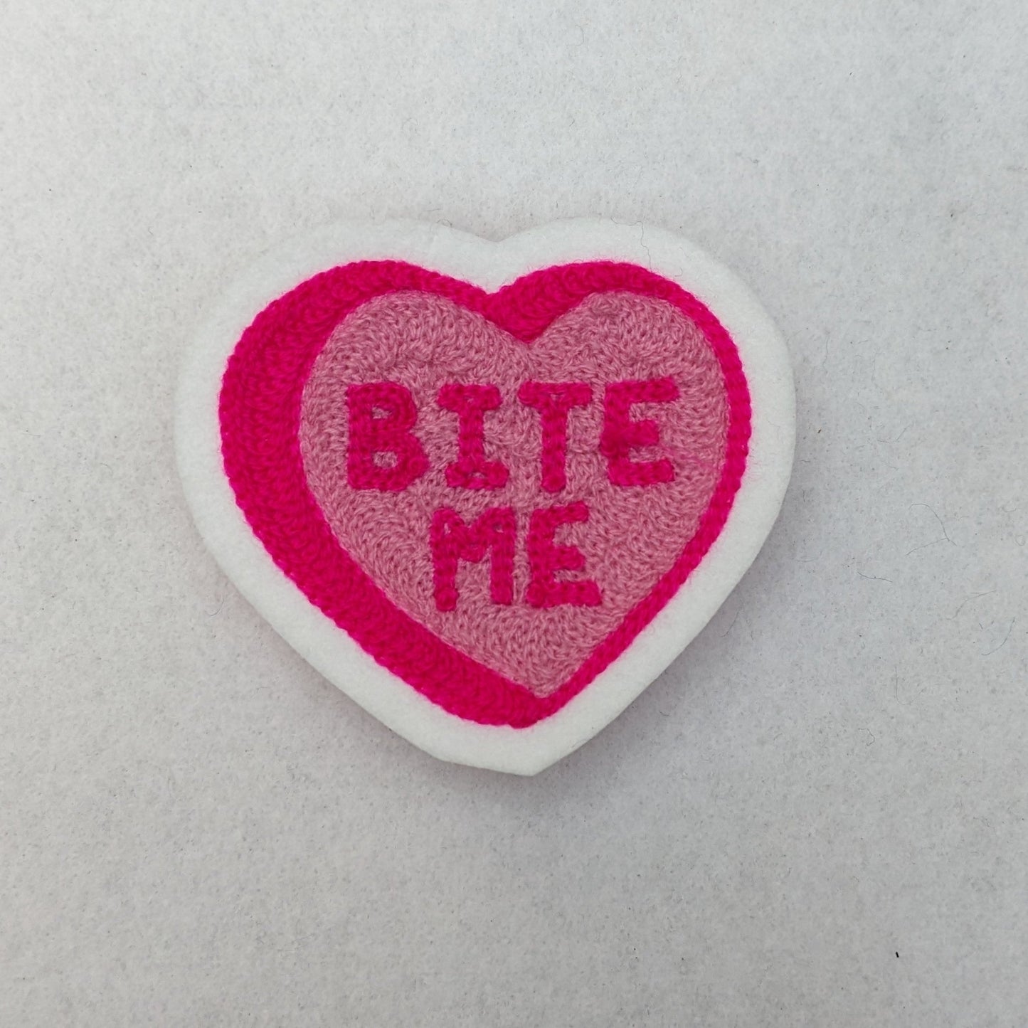 Chainstitch Conversational Hearts "Bite Me" Patch - Pinsetter Alley