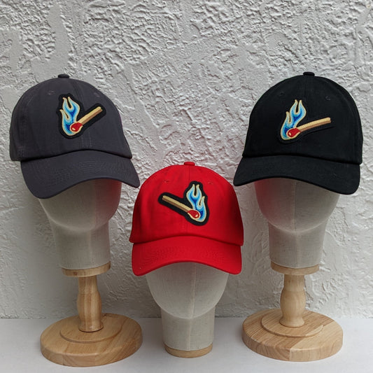 Chainstitch Match with Flame Patch on 6 Panel Low Profile Baseball Hat - Pinsetter Alley