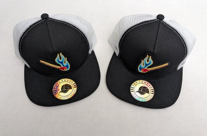 Flat Bill Trucker Hat With Chainstitch Blue Flame Match