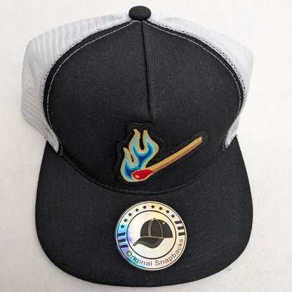 Flat Bill Trucker Hat With Chainstitch Blue Flame Match