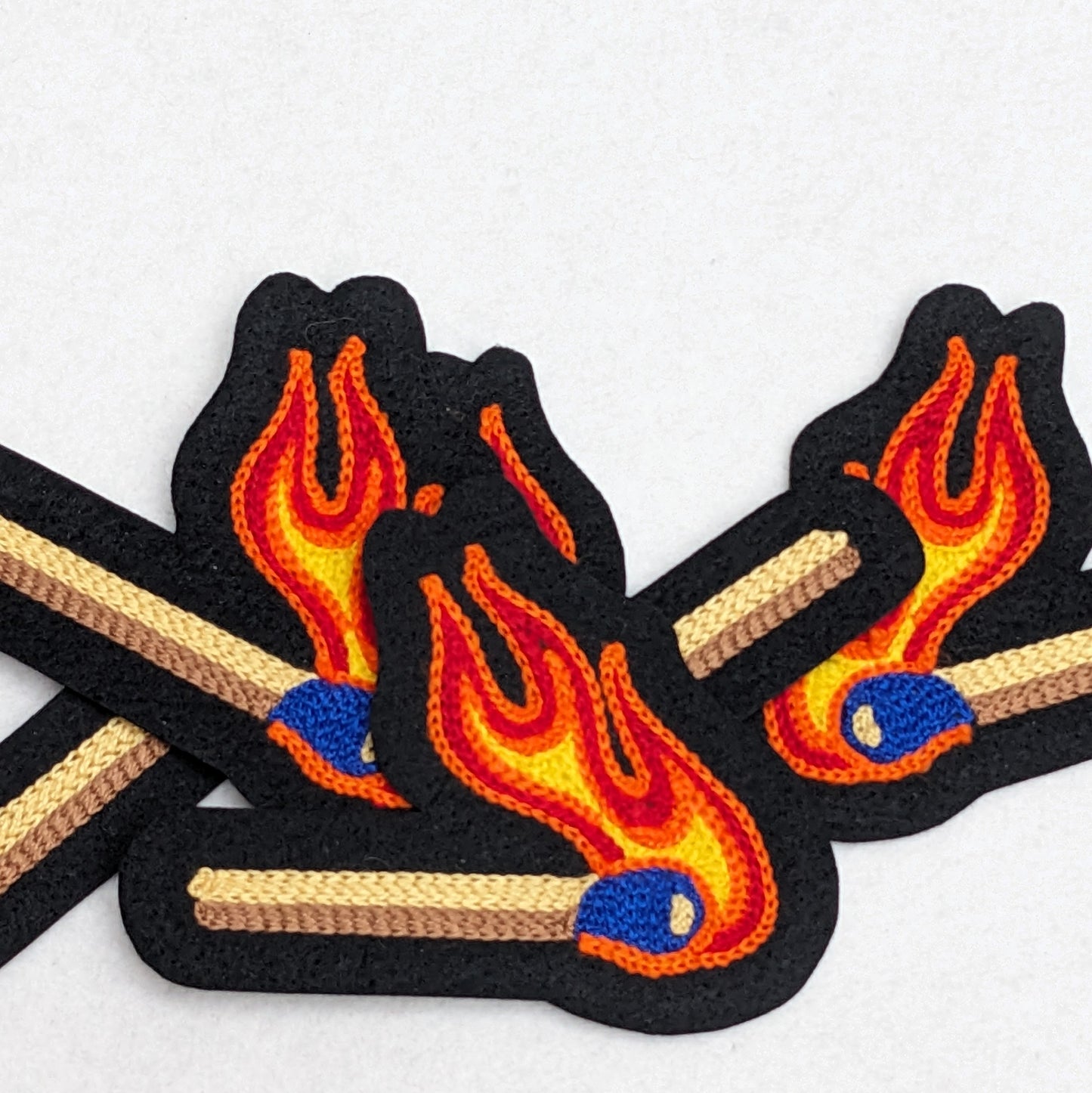 Vintage Style Chainstitch Orange Flame Burning Match Patch