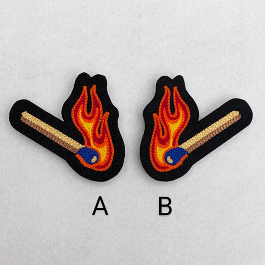 Vintage Style Chainstitch Orange Flame Burning Match Patch