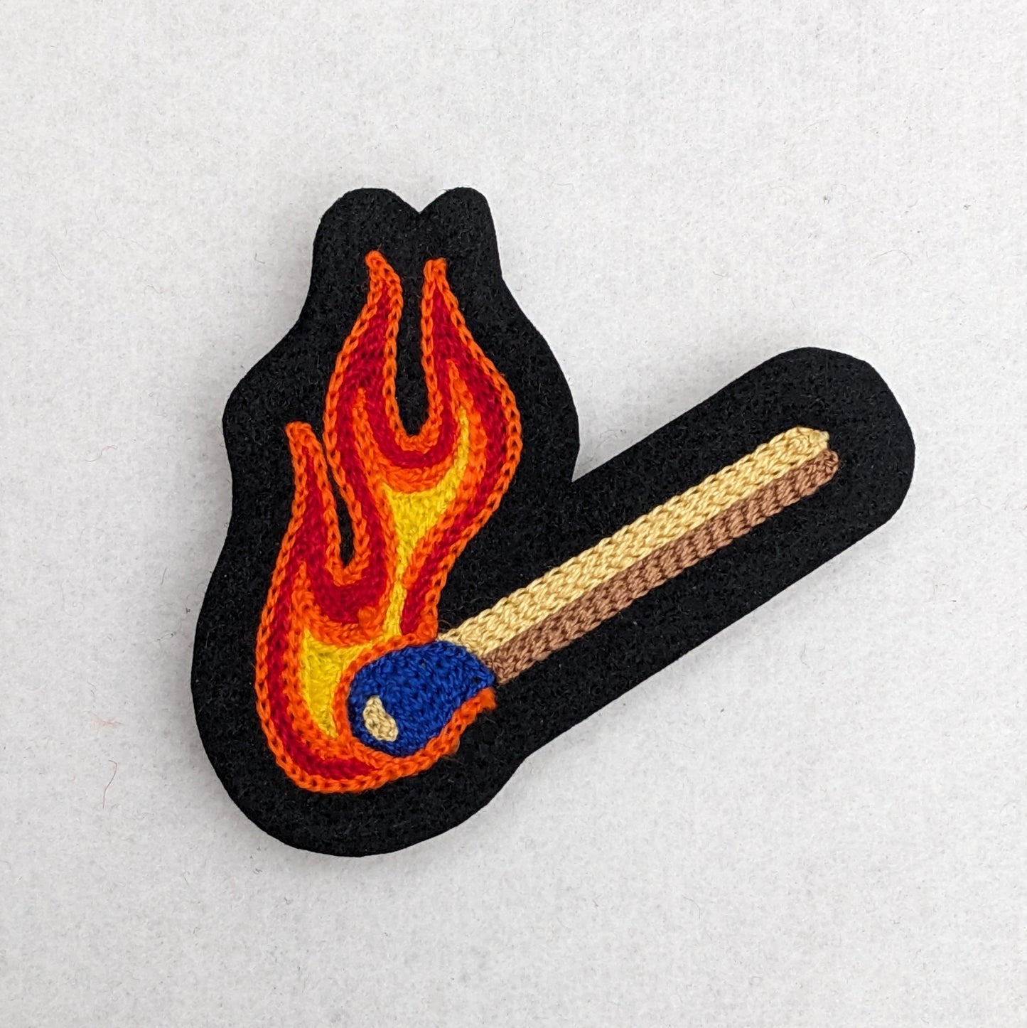 Vintage Style Chainstitch Orange Flame Burning Match Patch