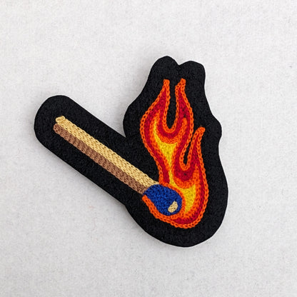 Vintage Style Chainstitch Orange Flame Burning Match Patch