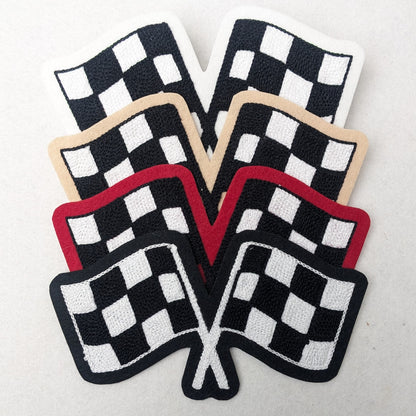 Crossed Checkered Flags Chainstitch Patch - Made in the USA