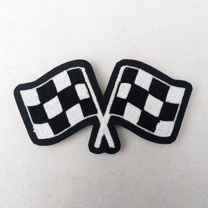 Crossed Checkered Flags Chainstitch Patch - Made in the USA