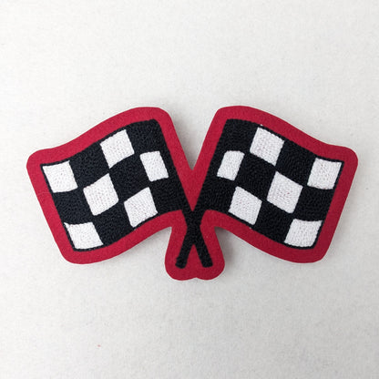 Crossed Checkered Flags Chainstitch Patch - Made in the USA