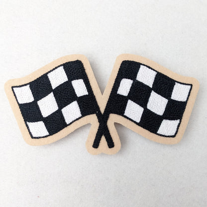 Crossed Checkered Flags Chainstitch Patch - Made in the USA