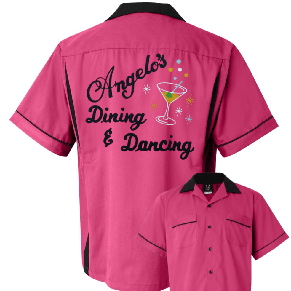 Angelo's Dining & Dancing Martini - Chainstitch Embroidered Bowling Shirt - NEW - Pinsetter Alley