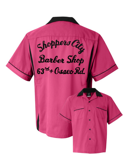 Shoppers City Barber Shop - Chainstitch Embroidered Bowling Shirt - Classic Style on a New Hilton Shirt