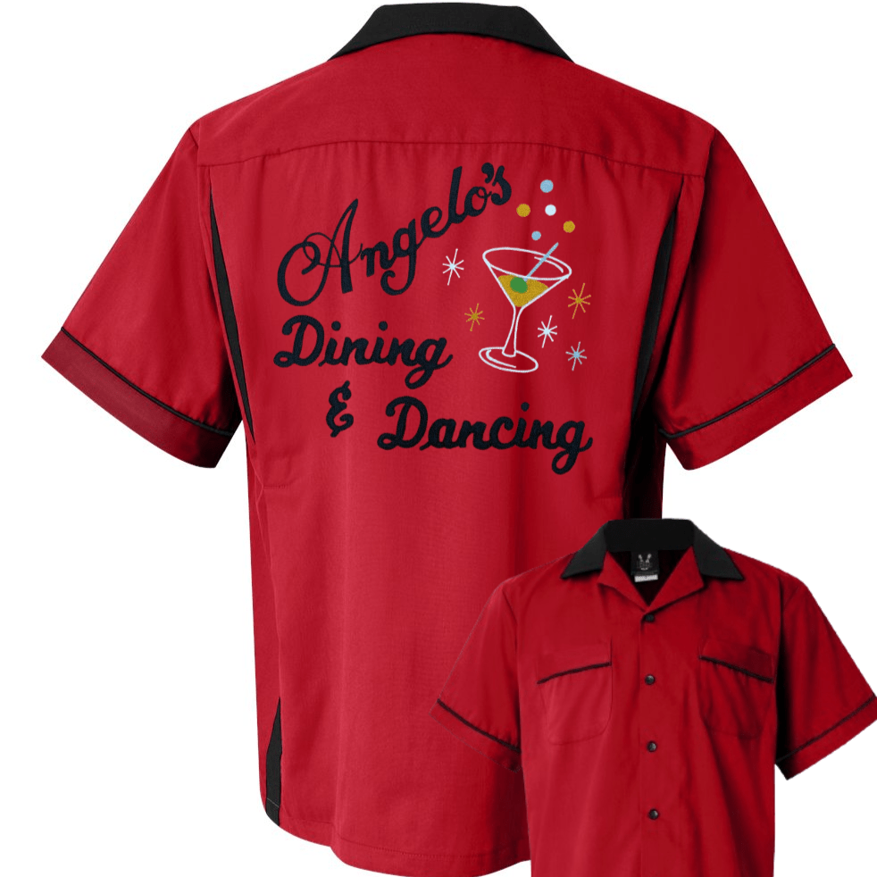 Angelo's Dining & Dancing Martini - Chainstitch Embroidered Bowling Shirt - NEW - Pinsetter Alley