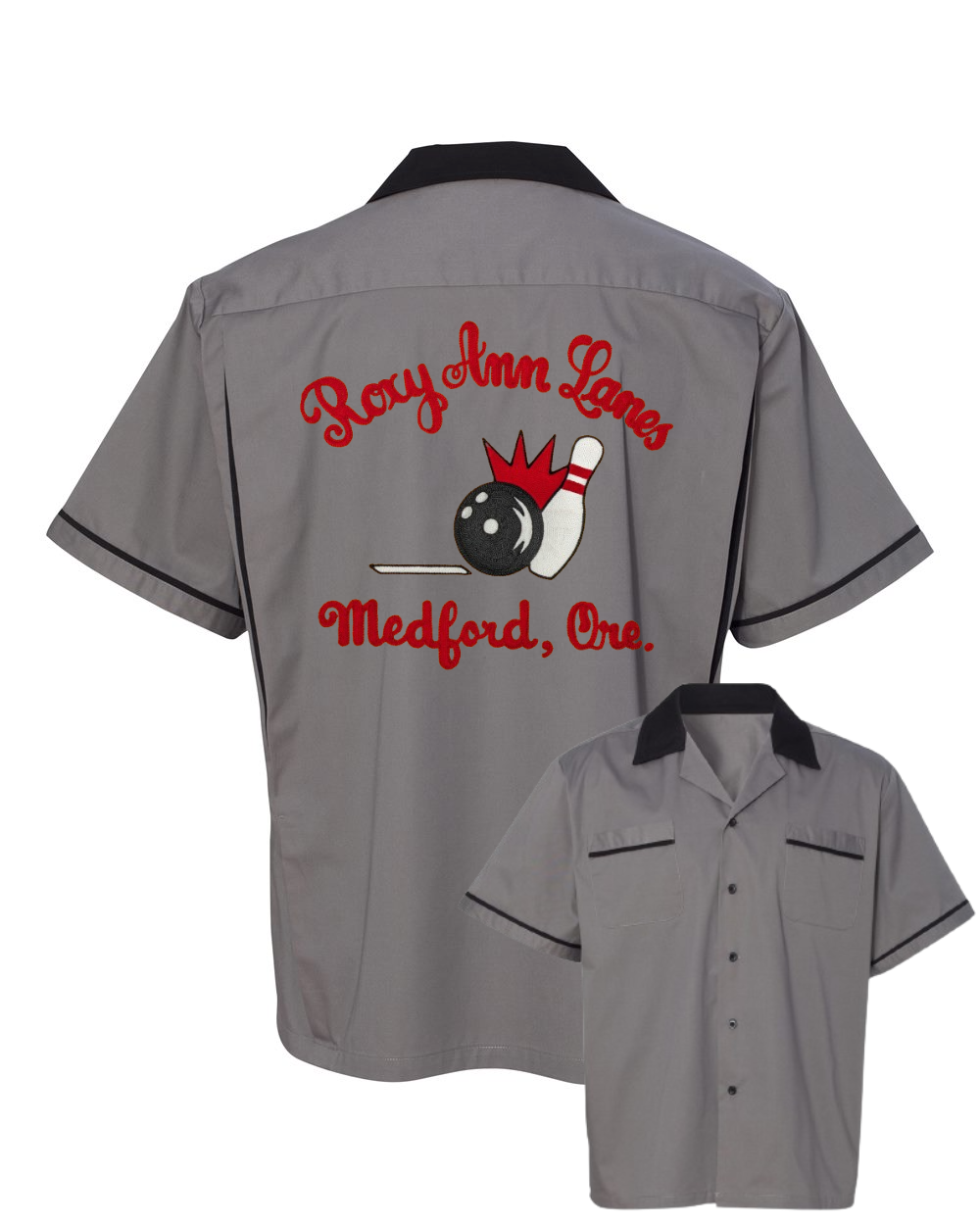 Roxy Ann Lanes - Chainstitch Embroidered Bowling Shirt - Vintage Style on a New Shirt