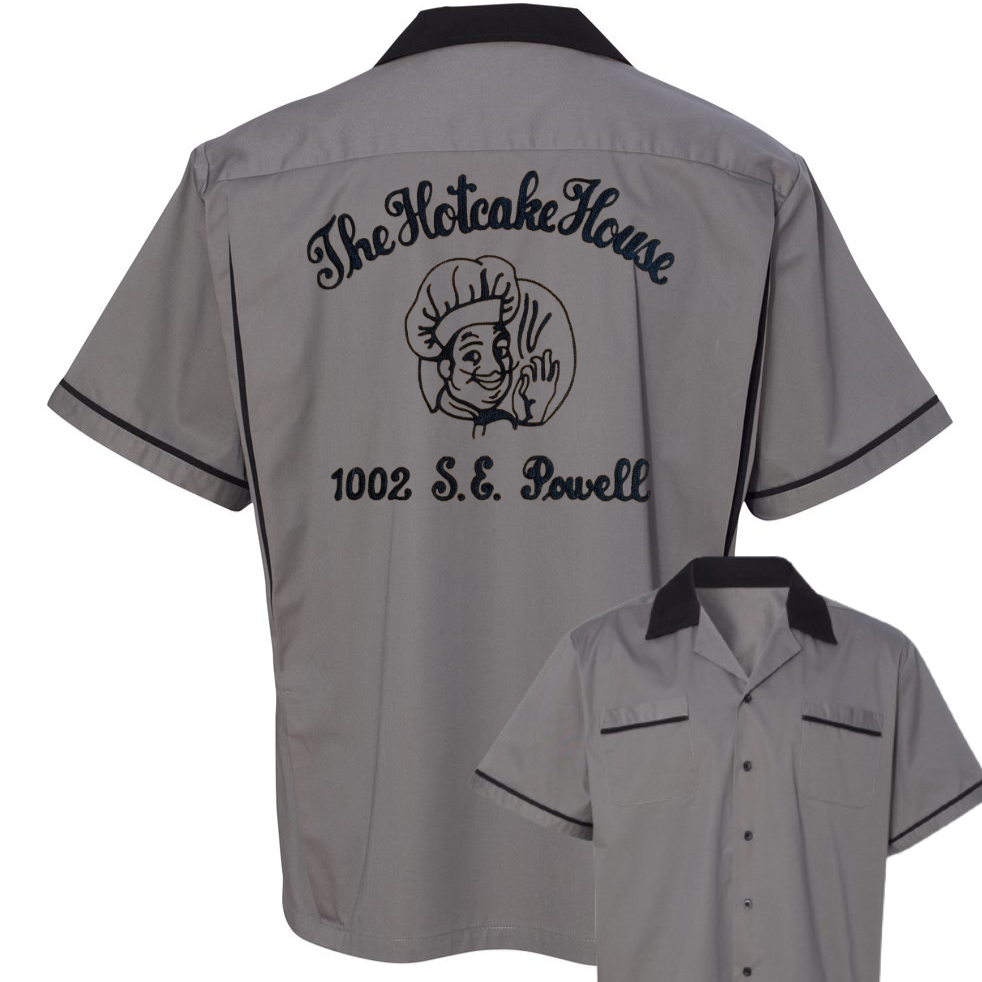 The Hotcake House - Chainstitch Embroidered Bowling Shirt - Vintage Style on a New Shirt