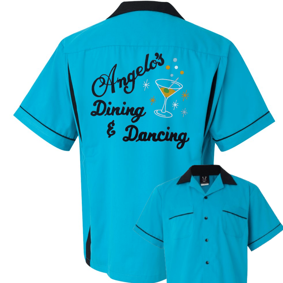 Angelo's Dining & Dancing Martini - Chainstitch Embroidered Bowling Shirt - NEW - Pinsetter Alley