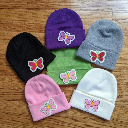 Beanie with Beautiful Butterfly Chenille Patch - Stocking Cap - Pinsetter Alley