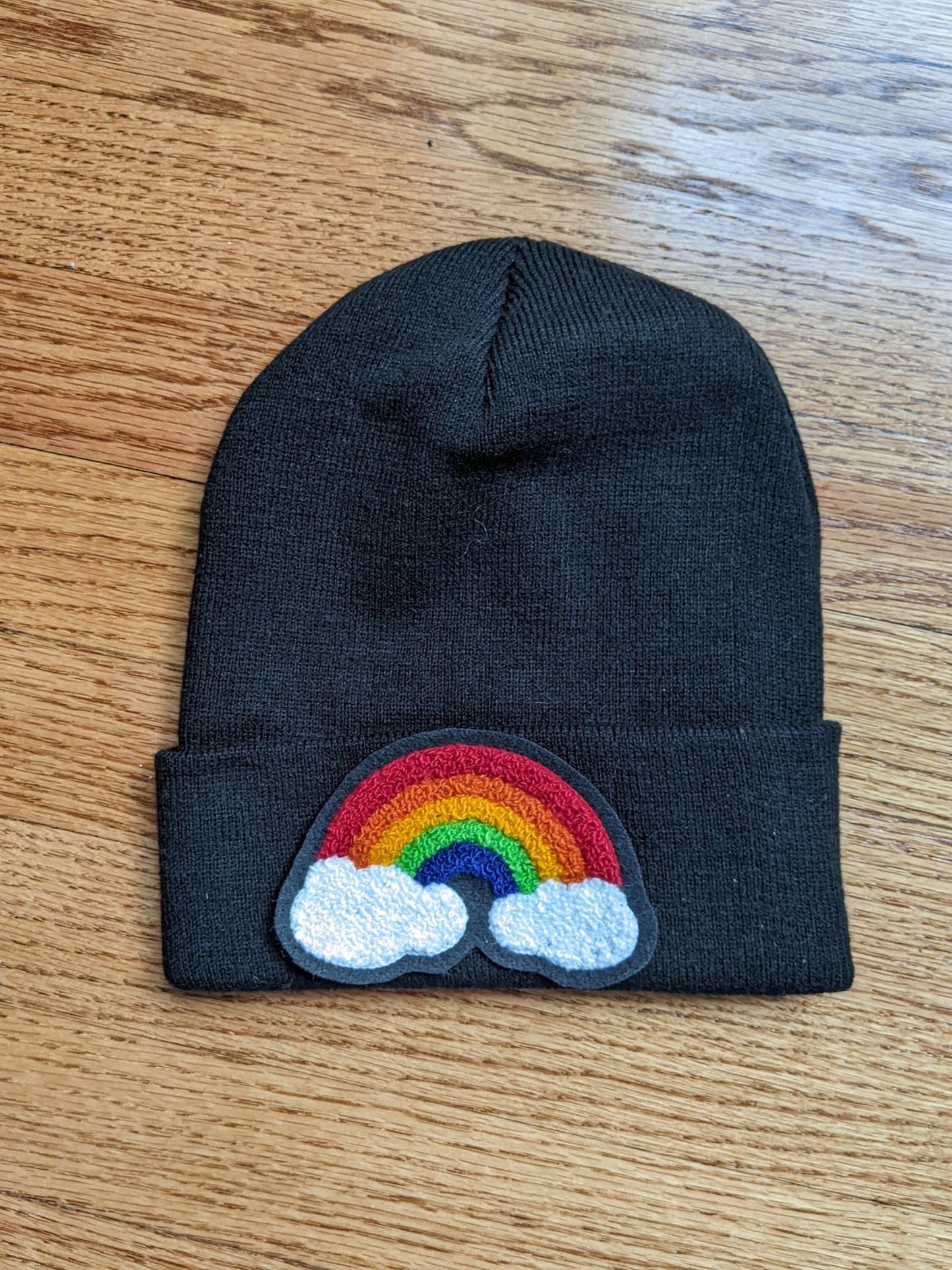 Beanie with Rainbow Chenille Patch - Stocking Cap - Pinsetter Alley