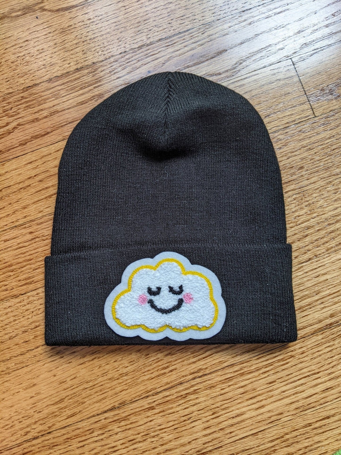 Beanie With Fuzzy Chenille Cloud Patch - Stocking Cap - Pinsetter Alley