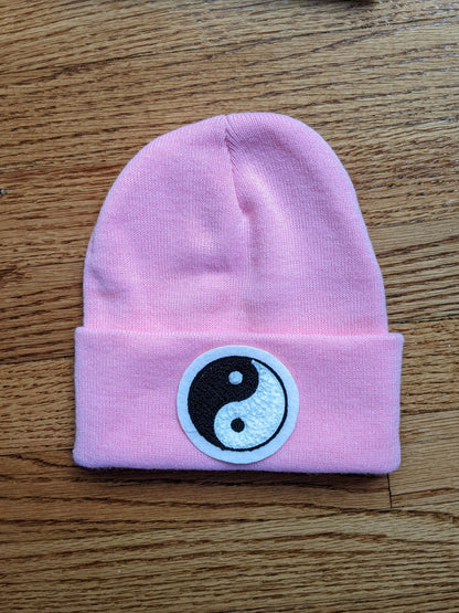 Beanie With Fuzzy Chenille Yin Yang Patch - Stocking Cap - Pinsetter Alley