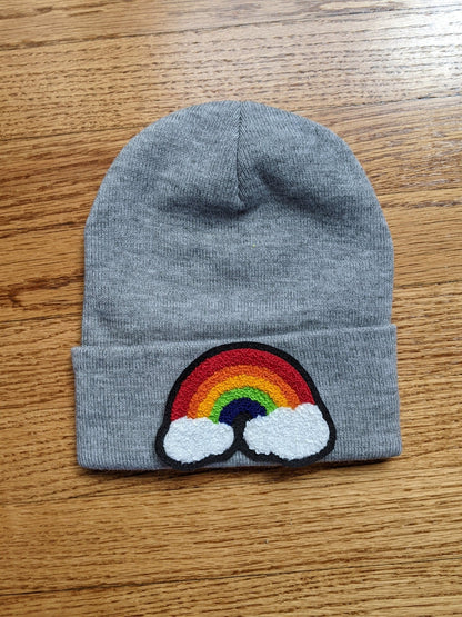 Beanie with Rainbow Chenille Patch - Stocking Cap - Pinsetter Alley