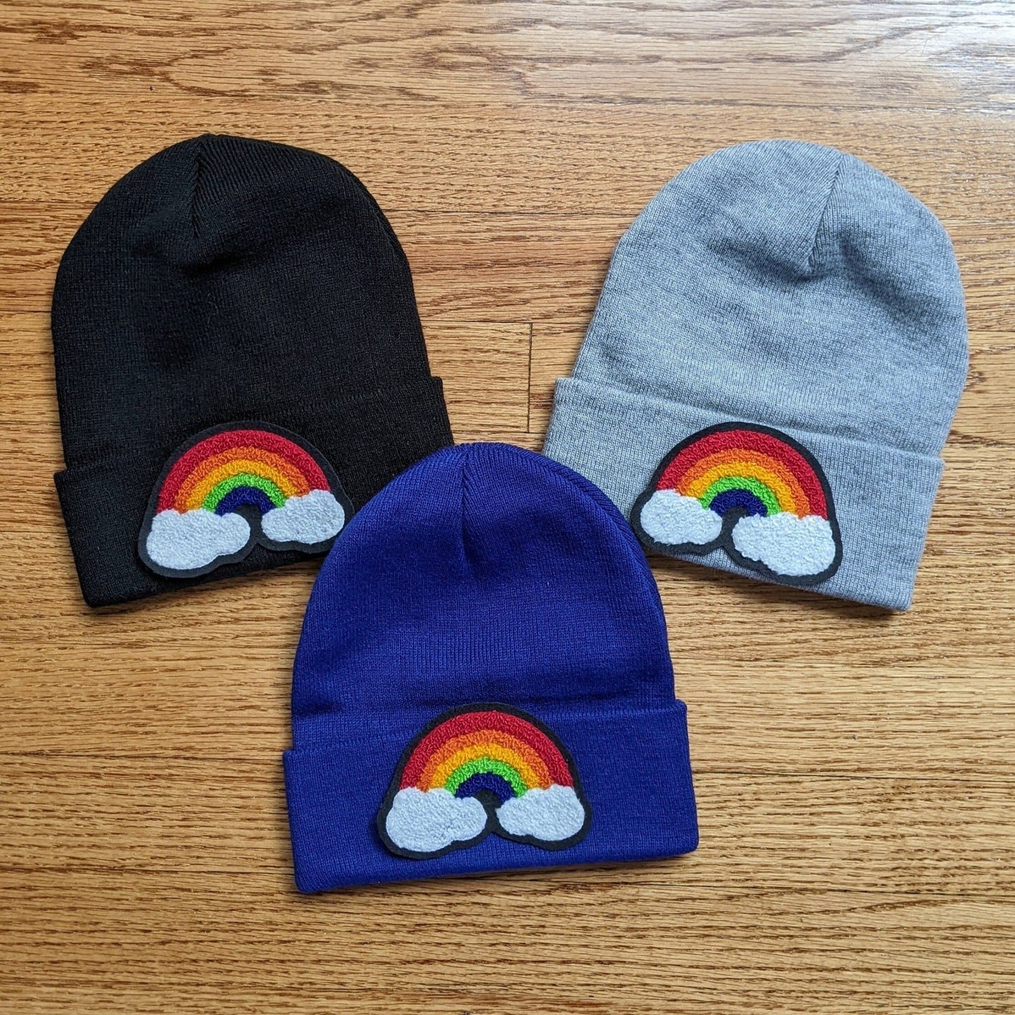 Beanie with Rainbow Chenille Patch - Stocking Cap - Pinsetter Alley