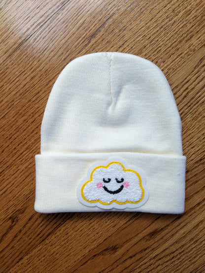 Beanie With Fuzzy Chenille Cloud Patch - Stocking Cap - Pinsetter Alley