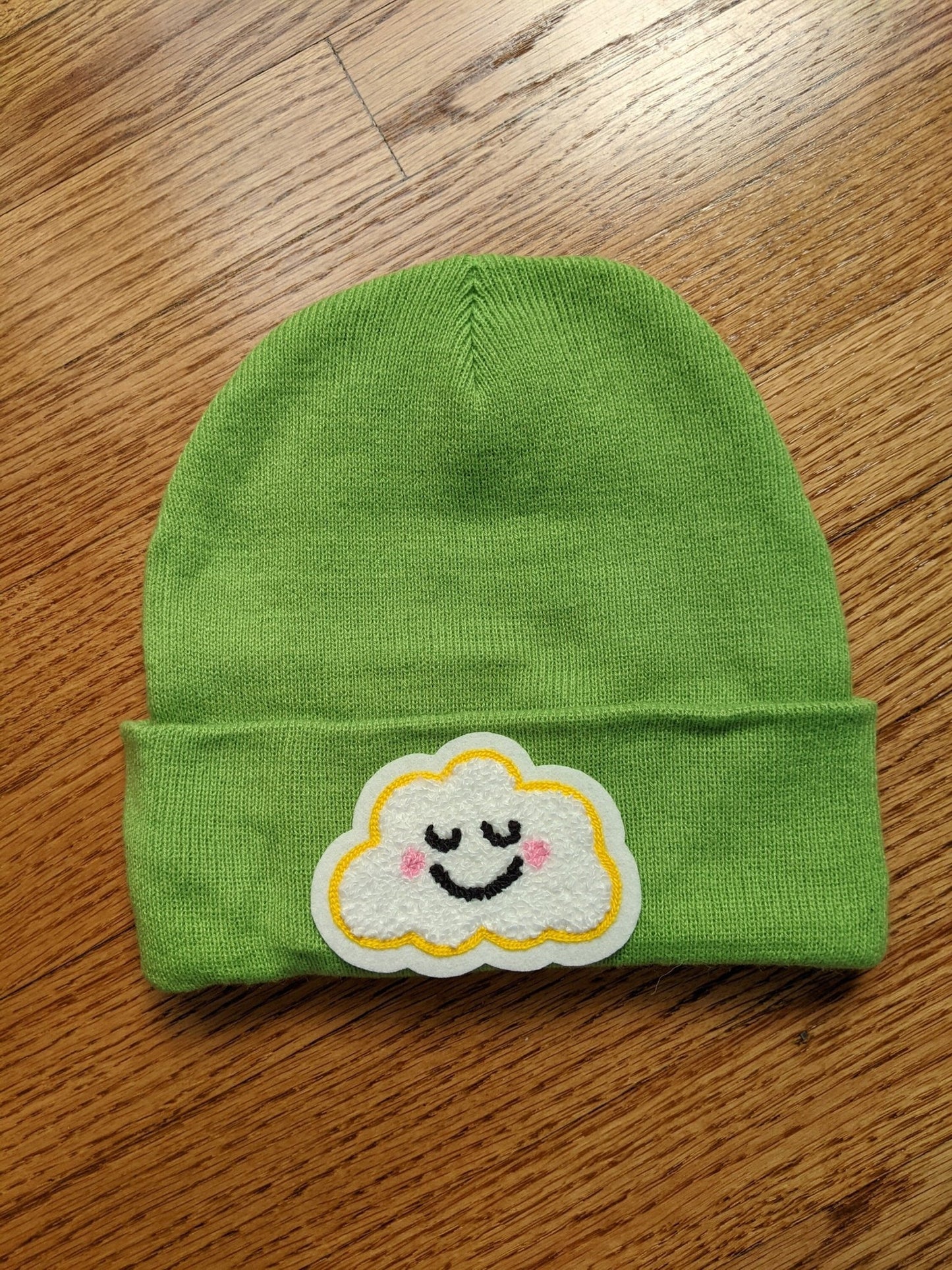 Beanie With Fuzzy Chenille Cloud Patch - Stocking Cap - Pinsetter Alley