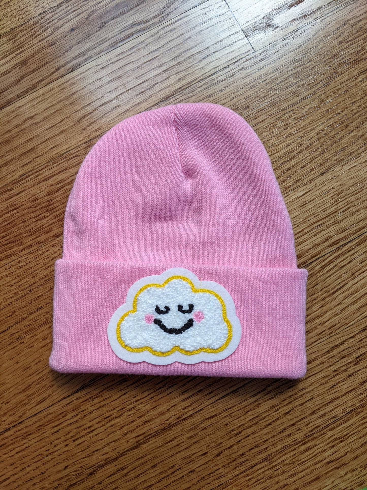 Beanie With Fuzzy Chenille Cloud Patch - Stocking Cap - Pinsetter Alley