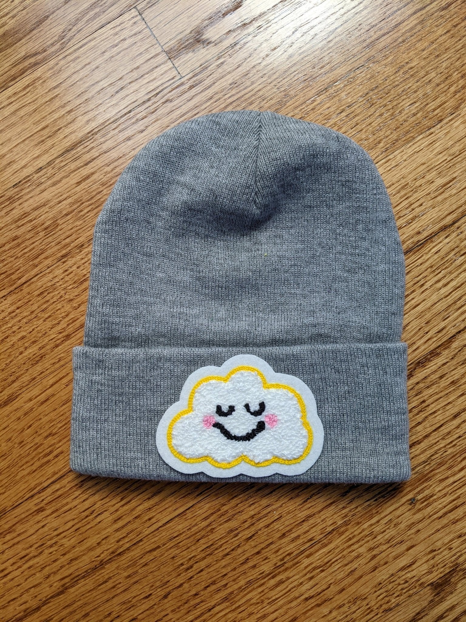 Beanie With Fuzzy Chenille Cloud Patch - Stocking Cap - Pinsetter Alley