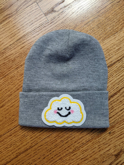 Beanie With Fuzzy Chenille Cloud Patch - Stocking Cap - Pinsetter Alley