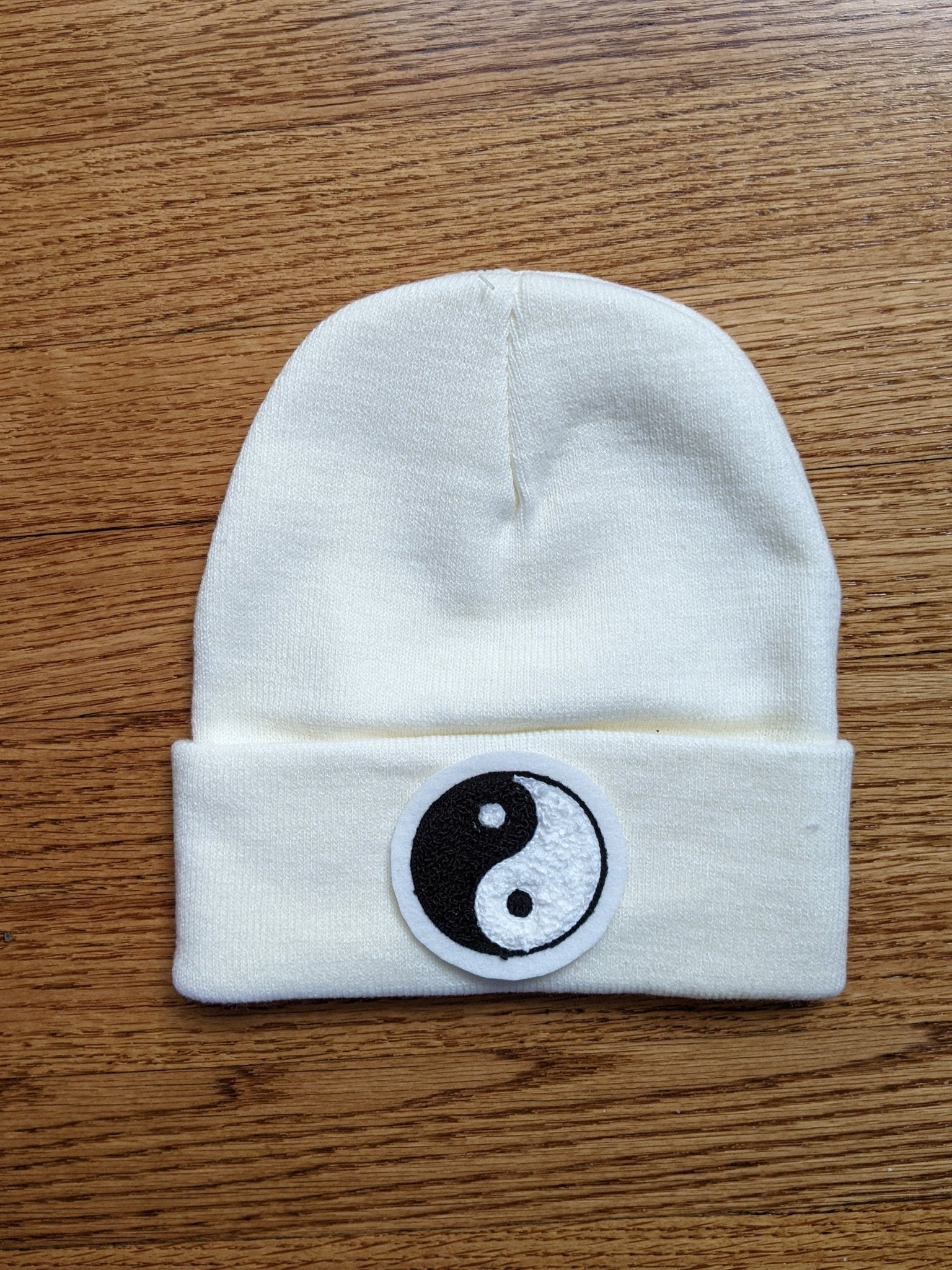 Beanie With Fuzzy Chenille Yin Yang Patch - Stocking Cap - Pinsetter Alley