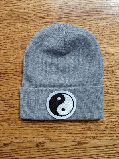 Beanie With Fuzzy Chenille Yin Yang Patch - Stocking Cap - Pinsetter Alley