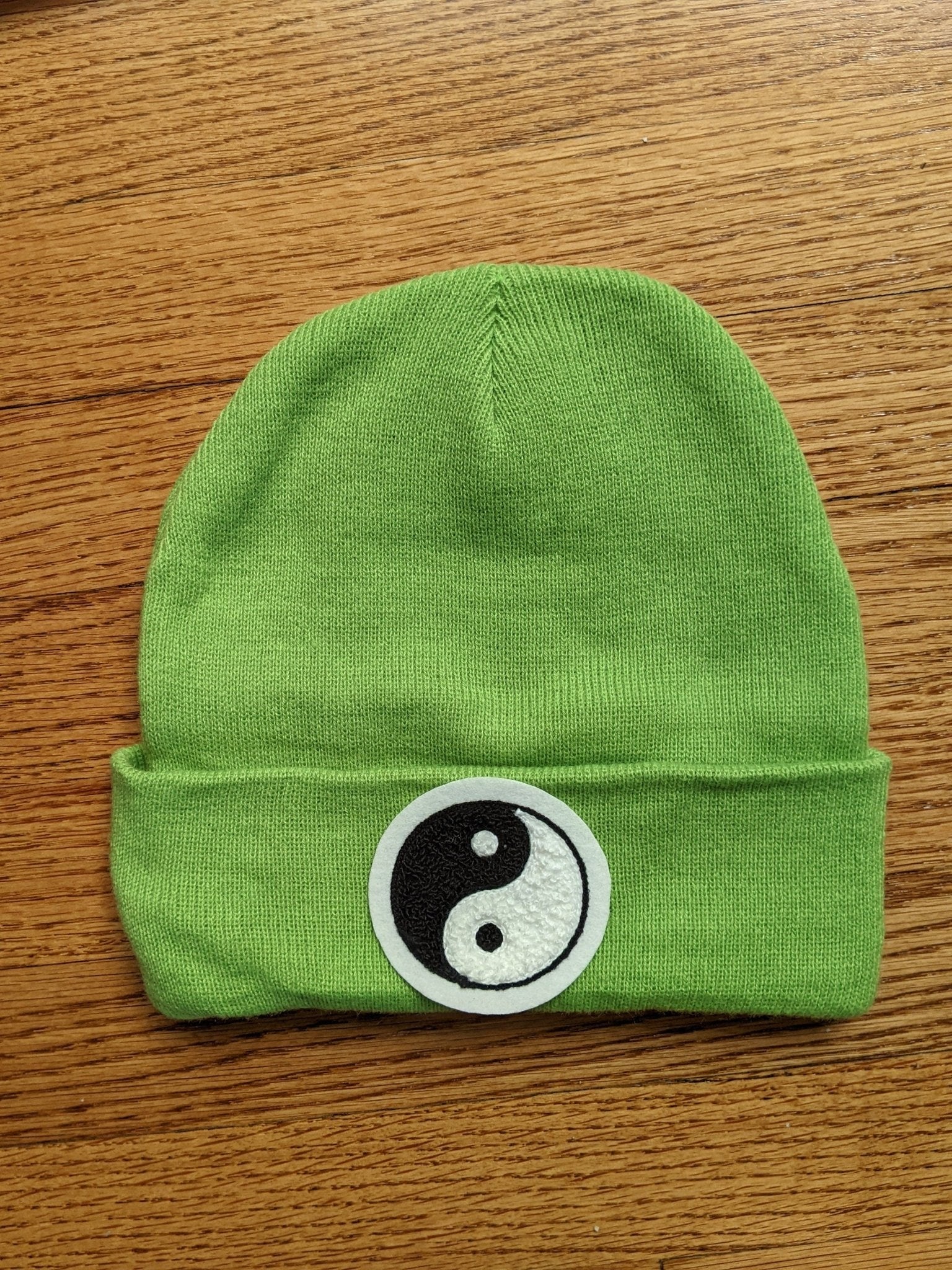 Beanie With Fuzzy Chenille Yin Yang Patch - Stocking Cap - Pinsetter Alley