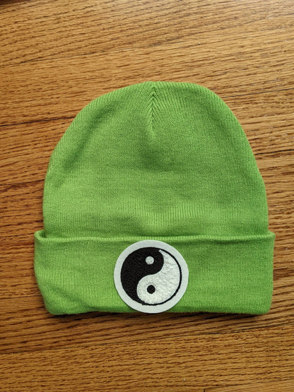 Beanie With Fuzzy Chenille Yin Yang Patch - Stocking Cap - Pinsetter Alley