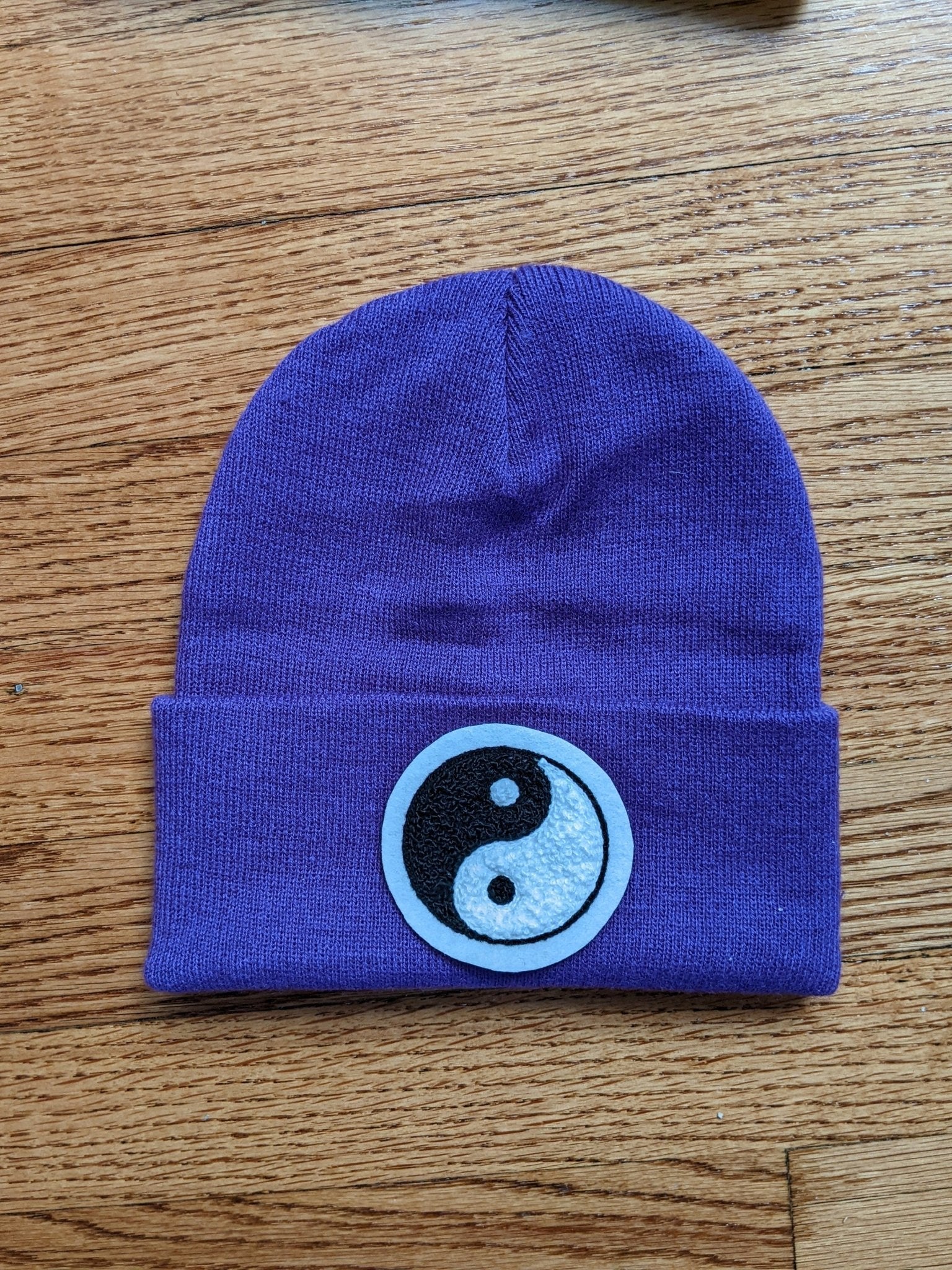 Beanie With Fuzzy Chenille Yin Yang Patch - Stocking Cap - Pinsetter Alley