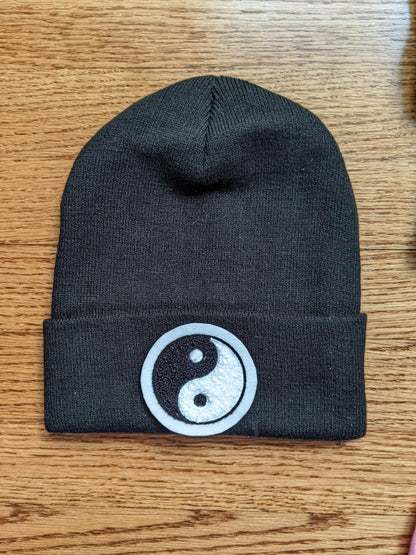 Beanie With Fuzzy Chenille Yin Yang Patch - Stocking Cap - Pinsetter Alley