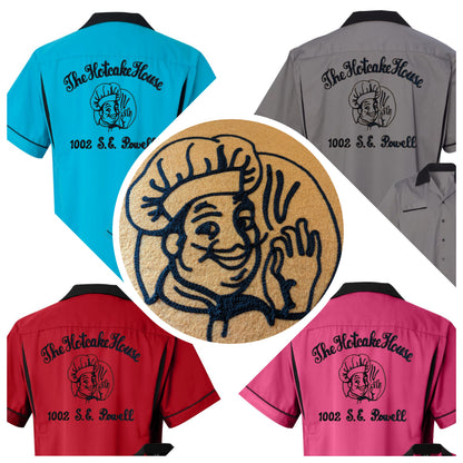 The Hotcake House - Chainstitch Embroidered Bowling Shirt - Vintage Style on a New Shirt