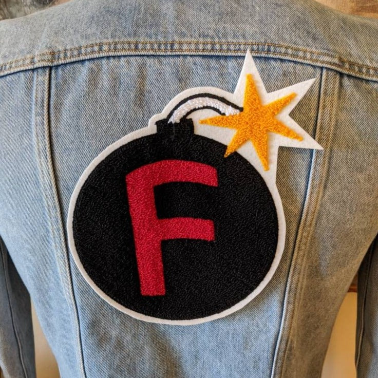 Large F-Bomb Chenille Back Patch - Moss Stitch on Felt Backing