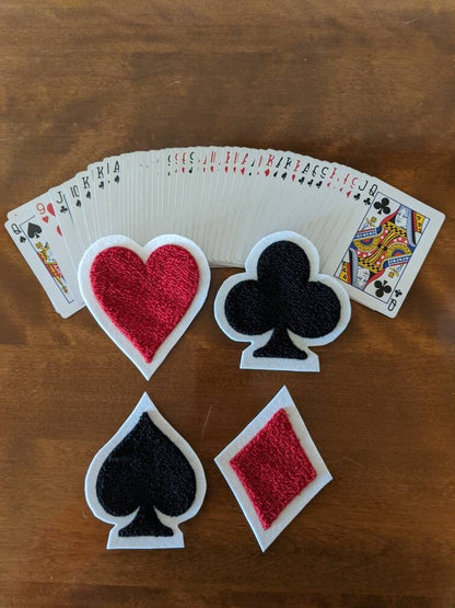 Fuzzy Chenille Patches of Playing Card Suits - Black/Red Or White Backing - Sew On