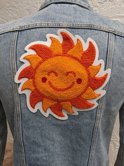 Large Sun Chenille Patch - Moss Stitch on Felt Backing