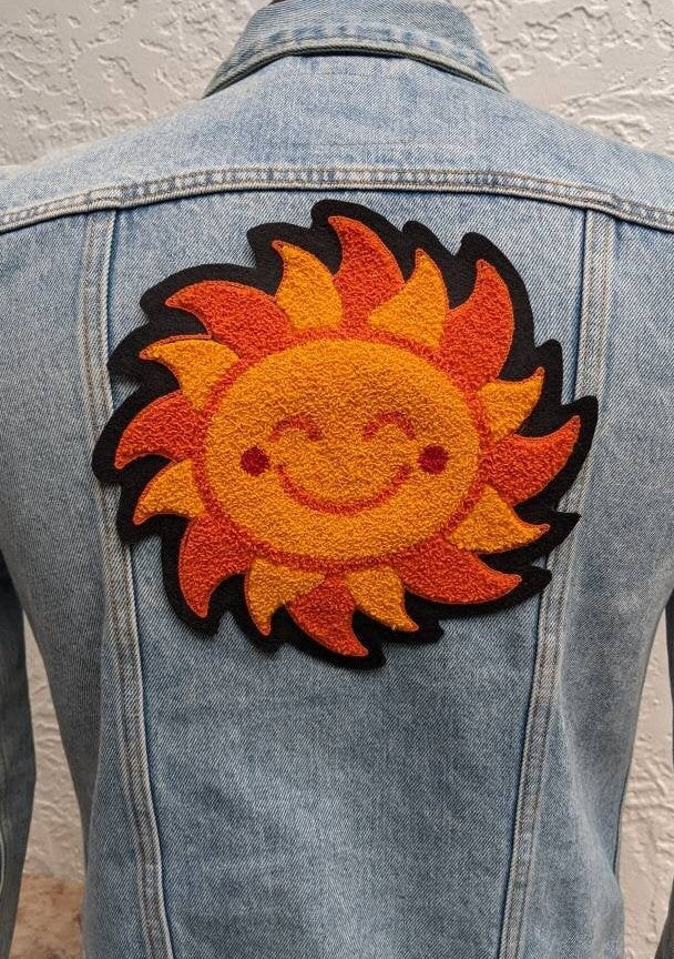 Large Sun Chenille Patch - Moss Stitch on Felt Backing