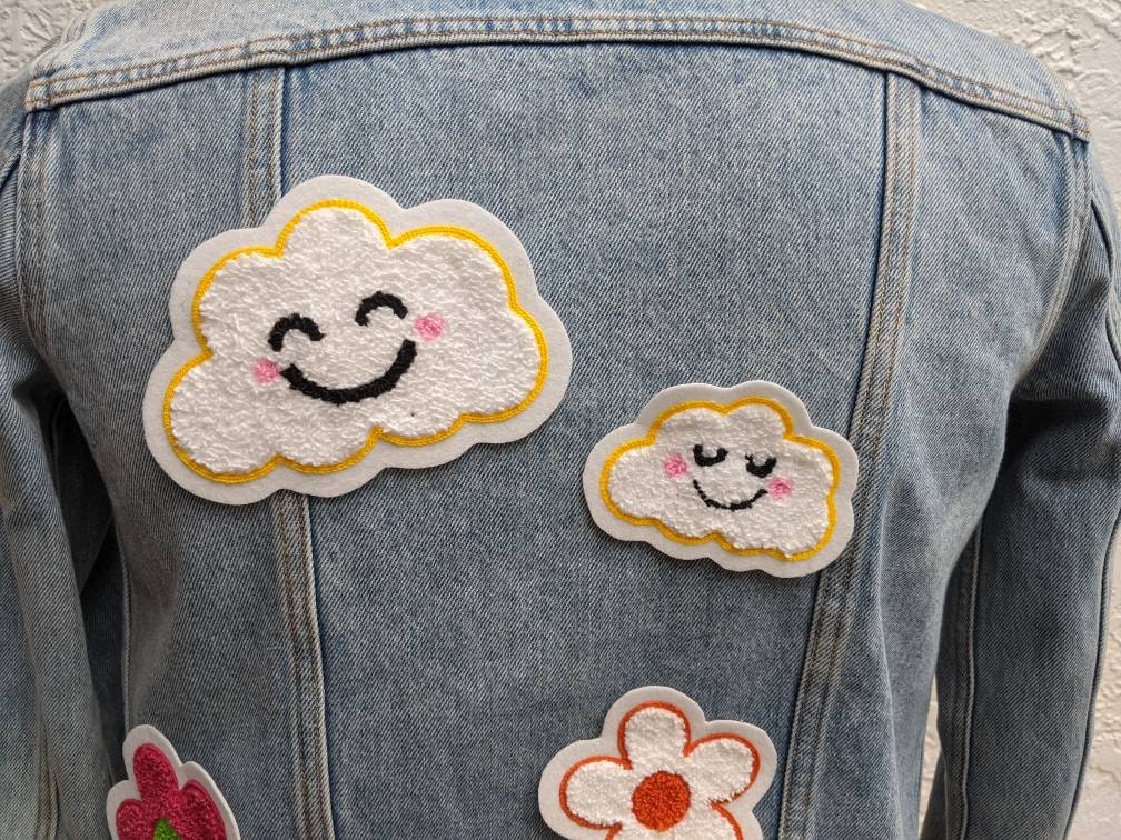 Small Fuzzy Chenille Kawaii Cloud Patch - Sew On