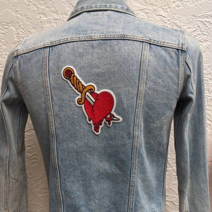 Vintage Style Chainstitch Dagger Through Heart Patch - Sew On