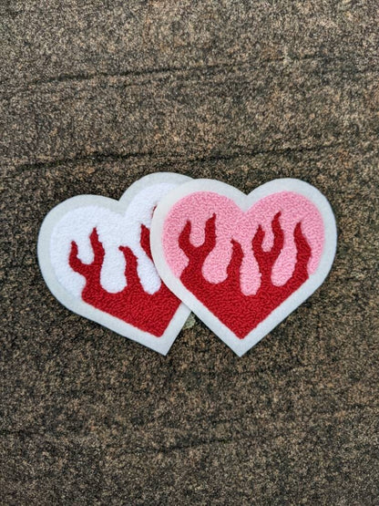 Chenille Flaming Heart Patch - Sew On